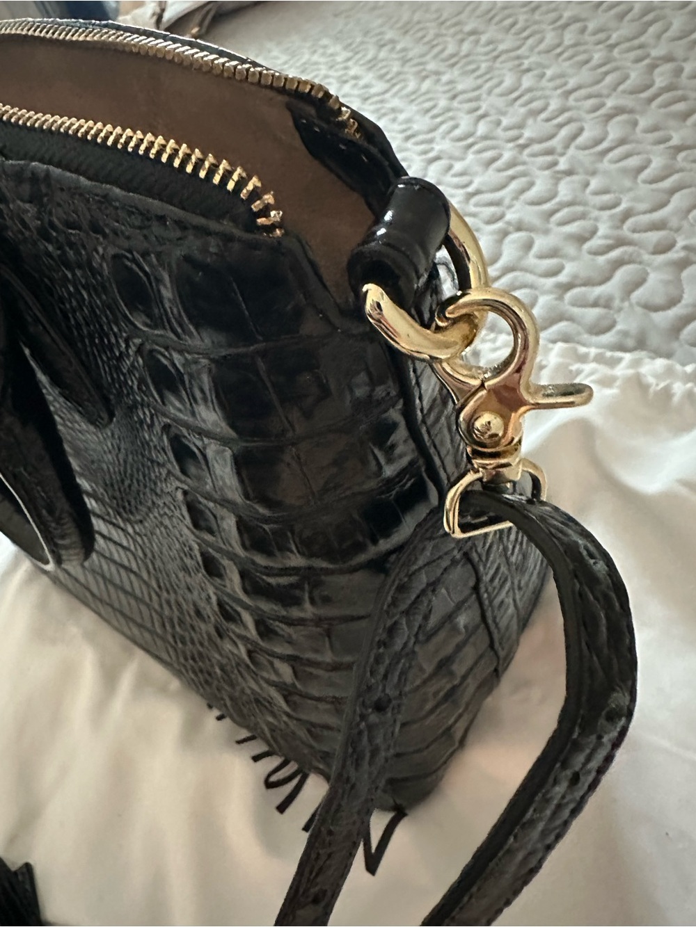 Brahmin Black Croc-Embossed Satchel with Matching Card Case - Picture 4 of 10
